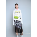 DAMEN STRICKEN HOODIE MIT ZEBRA PRINT LOGO